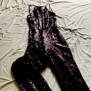 Premier Amour Black Sequin Jumpsuit Size 8